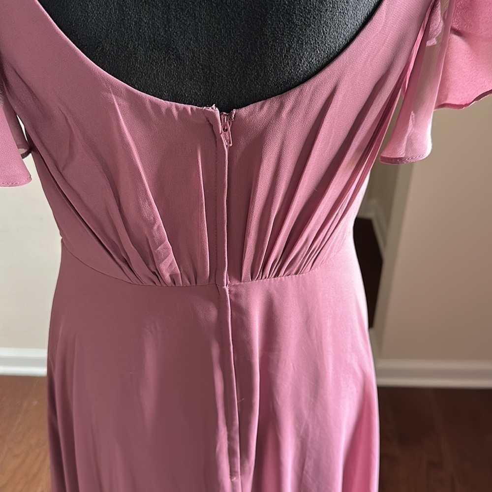 David’s Bridal A-Line Gown Surplice V-Neck Ruffle Sleeve Chiffon Pastel Purple - Picture 10 of 16
